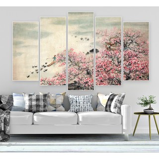 Bộ Tranh Canvas Cao Cấp Hoa Đào Bên Bờ Sông Trang Trí Tường CV-228