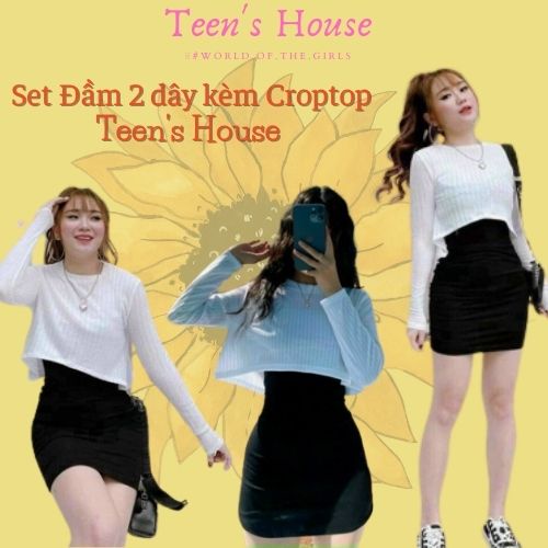 Set Đầm Body 2 dây Kèm Áo Croptop tay dài Teen's House