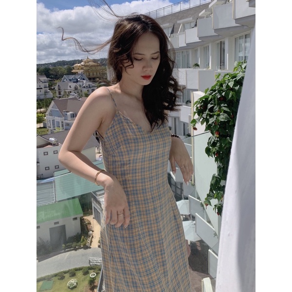Váy hoa nhí nữ 2 dây dáng dài thiết kế style vintage Huien Design, đầm body cúp ngực cổ tim nhẹ nhàng