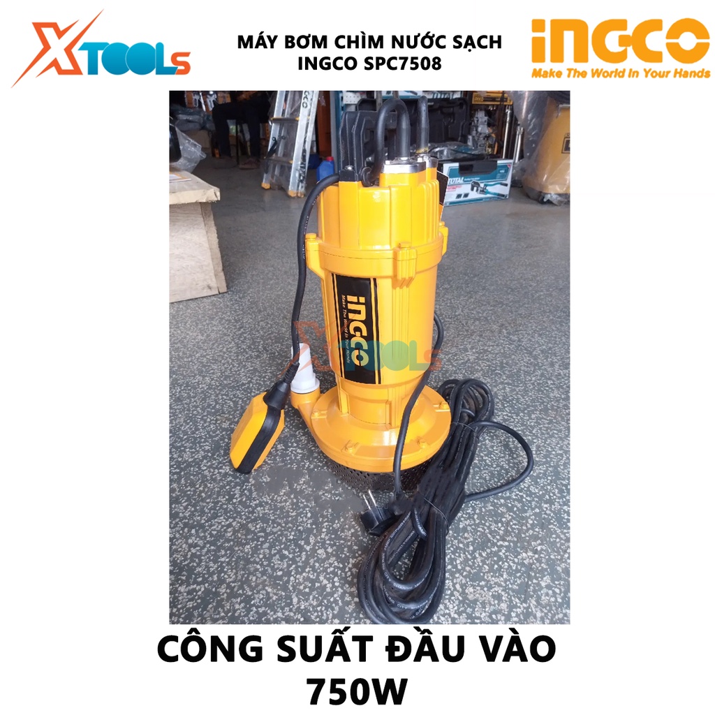 Máy bơm chìm INGCO SPC7508 | Máy bơm chìm nước sạch Điện áp 220-240V ~ 50Hz Công suất đầu vào 750W (1.0HP) Cột áp 32M Lư