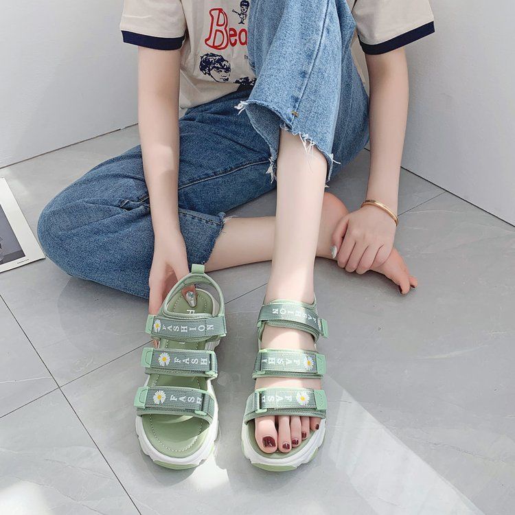 Sandal nữ Ulzang thời trang CAO CẤP 3 quai ngang hoa cúc gắn mác siêu đẹp nữ tính, Sandal nữ học sinh hàn quốc