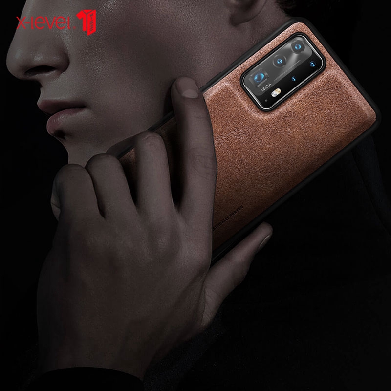 Ốp điện thoại từ da PU và silicon mềm bảo vệ toàn diện cho Huawei P40 Pro /P30 Pro /P40 Lite