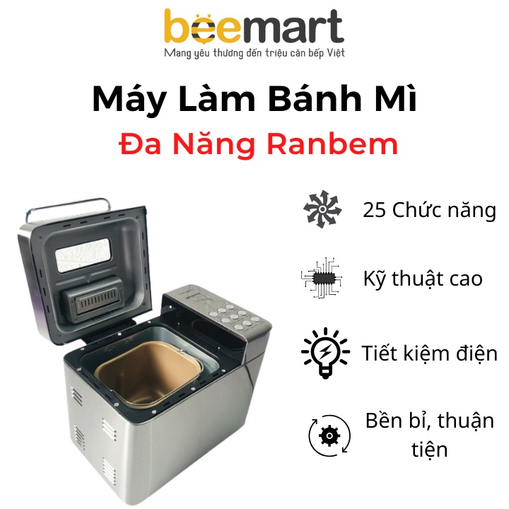 Máy làm bánh mì đa năng Ranbem 25 chức năng, bền bỉ, tiện lợi, tiết kiệm điện