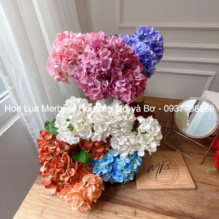 Cụm Cẩm Tú Cầu 5 Bông (New 2022) Cao Cấp  55cm  Mơ Bơ- Hoa Decor, Chụp Ảnh, Trang Trí Nhà Cửa
