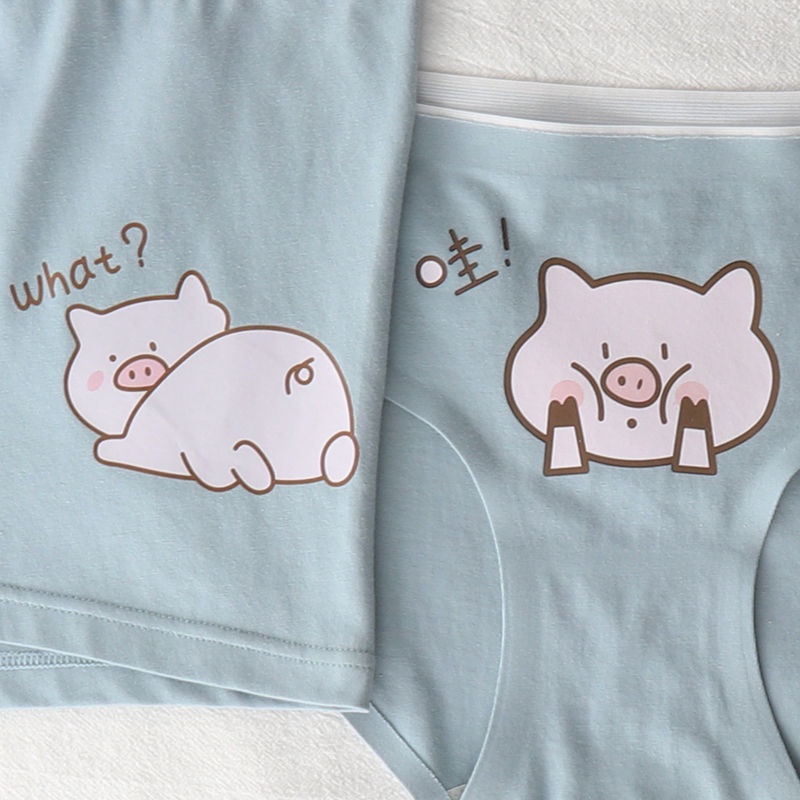 Bộ Đồ Lót Vải Cotton In Hoạt Hình Heo Dễ Thương Cho Các Cặp Đôi