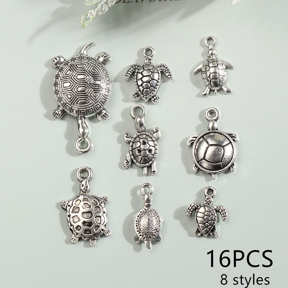 Bộ 16 mặt dây chuyền hình rùa biển bằng hợp kim màu bạc