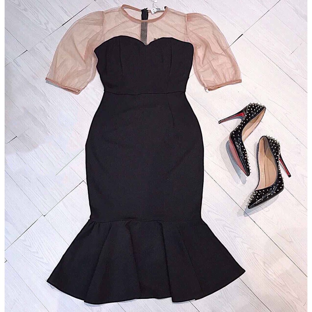 Đầm công sở ôm body phối tay lưới | BigBuy360 - bigbuy360.vn