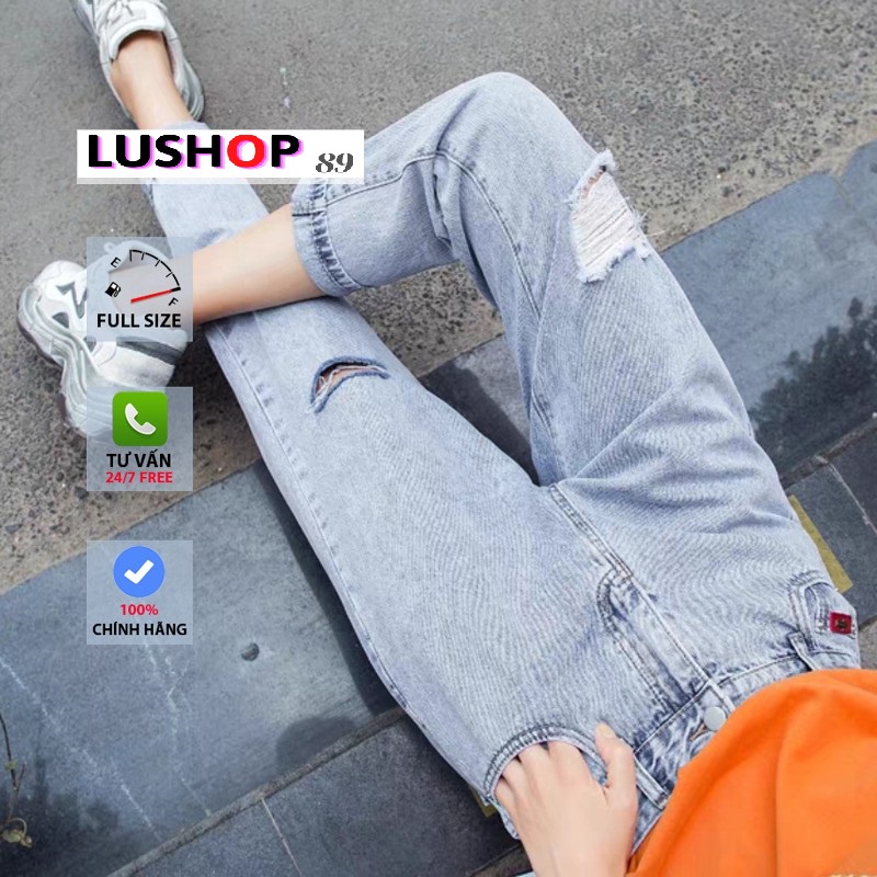 Quần bò baggy nữ quần jeans nữ quần rách phong cách bụi cạp cao quần nữ đẹp 3 size S M L hot Lushop89 QT17 | BigBuy360 - bigbuy360.vn