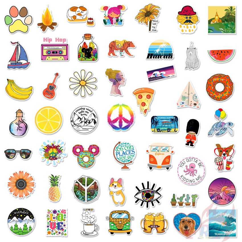 ❉ Bộ 02 Sticker Dán Trang Trí Xinh Xắn Chất Lượng ❉ Bộ 50 Sticker Chống Thấm Nước Họa Tiết Doodle Hợp Thời Trang