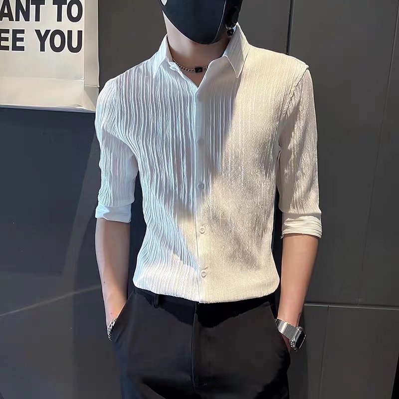 Áo Sơ Mi Nam Tay Ngắn Cổ Đứng Họa Tiết Kẻ Sọc Màu Trơn Phong Cách Hàn Quốc Thời Trang Mùa Hè Cho Nam Áo Mùa Hè áo sơ mi cộc tay nam áo kiểu hàn quốc áo sơ mi nam cao cấp