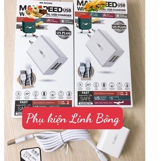 ( BH 6 THÁNG)Bộ sạc nhanh WK WP-U56 2 cổng - Tiện ích nhân đôi với 2 cổng đầu ra, phù hợp tất cả các dòng điện thoại