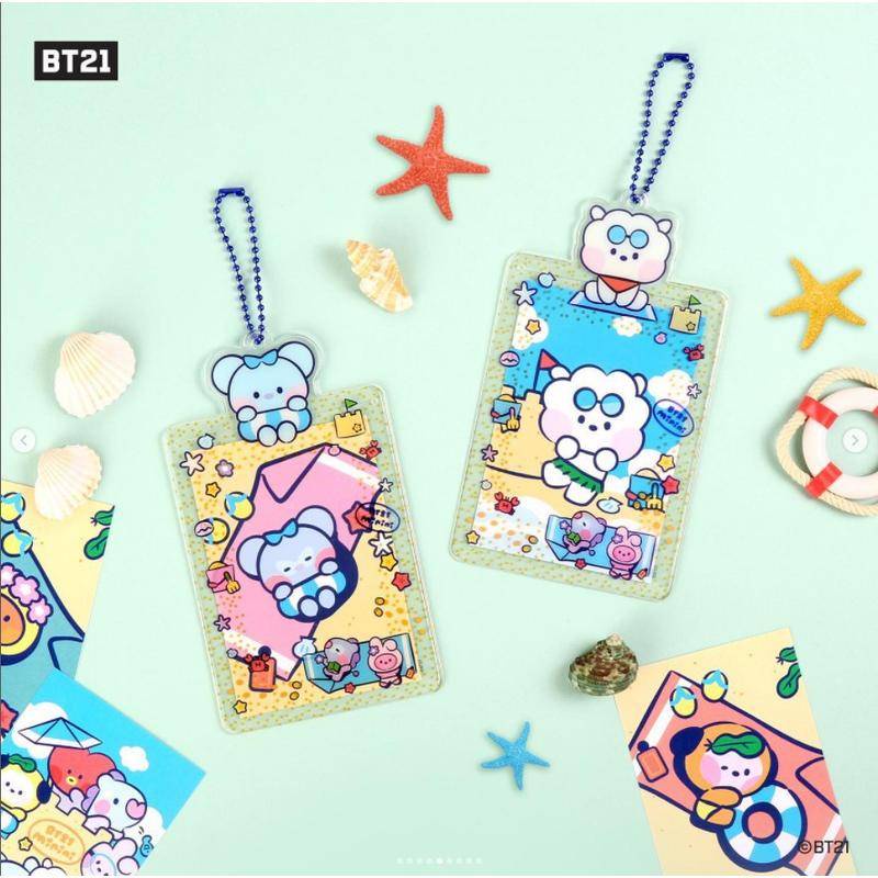 New Beach Party KPOP BTS BT21 Card Holder Cartoon Cute Transparent Card Holders Bank ID Holders Badge Child Bus Card Cover Case kids gfit CHIMMY COOKY KOYA MANG RJ SHOOKY TATA