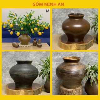 Bình hoa lọ hoa men mộc dáng vò phình cao 21cm gốm sứ bát tràng - gốm minh an bát tràng