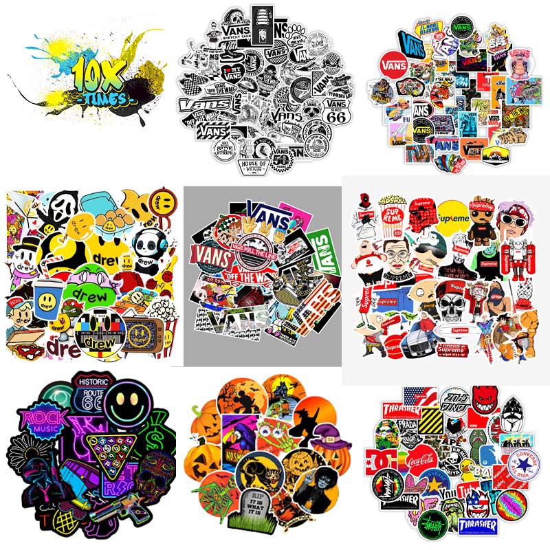 set 50 sticker dán thương hiệu bape drew dán máy tính, điện thoại,lap top, sticker dán mũ bảo hiểm, valy phong cách