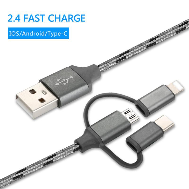 Dây Cáp Sạc Nhanh 3 Trong 1 Cổng Micro Usb Loại C Ios 8pin Dài 1m