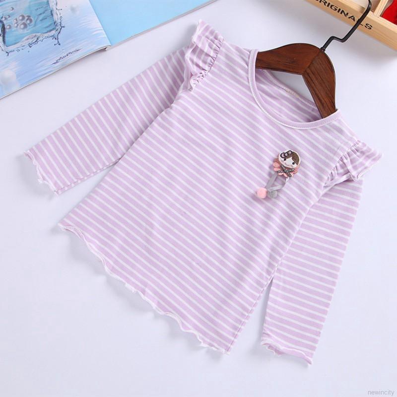 Áo thun bé gái thiết kế tay dài họa tiết kẻ sọc