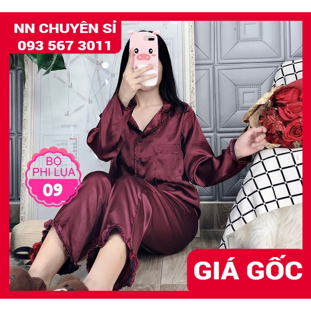 HÀNG ĐẸP⚡ ĐỒ BỘ PHI LỤA BÈO CAO CẤP ⚡ BỘ PIJAMA PHI LỤA VIỀN BÈO PHOM 60KG DBPL9