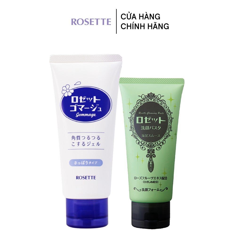 Bộ Sữa Rửa Mặt Thu Nhỏ Lỗ Chân Lông Rosette Pasta Sea Clay Smooth 120g và Tẩy Tế Bào Chết Rosette Gommage 180g