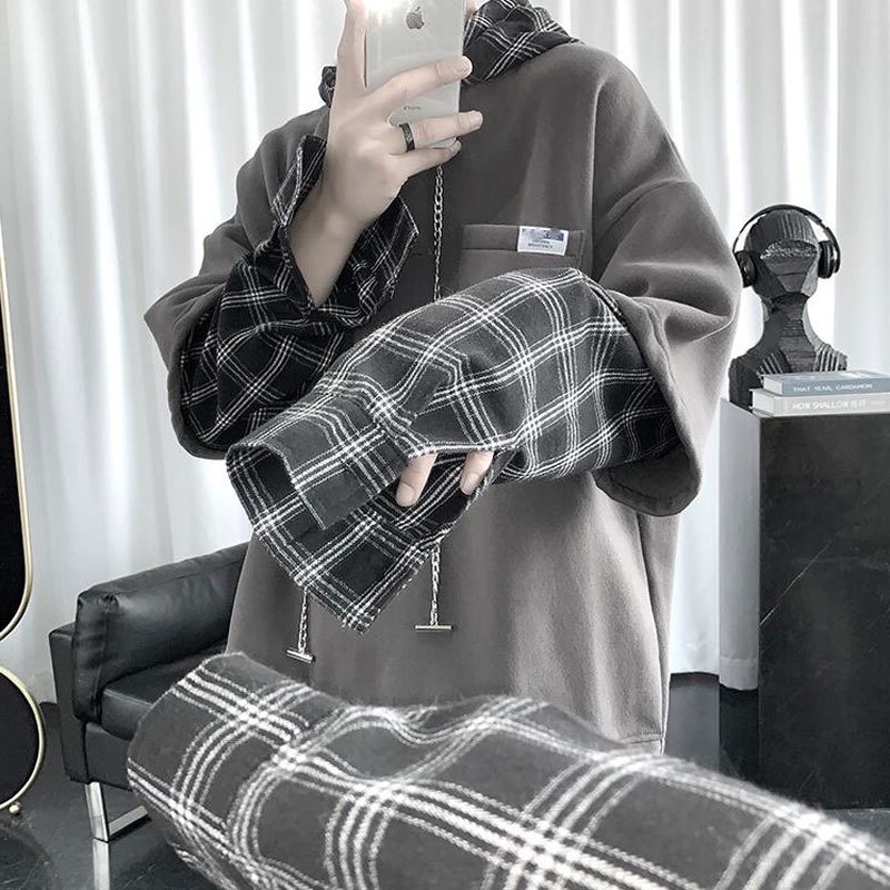 Áo hoodie len tay dài dáng rộng giả hai lớp phong cách hàn quốc thời trang xuân thu cho nam | BigBuy360 - bigbuy360.vn