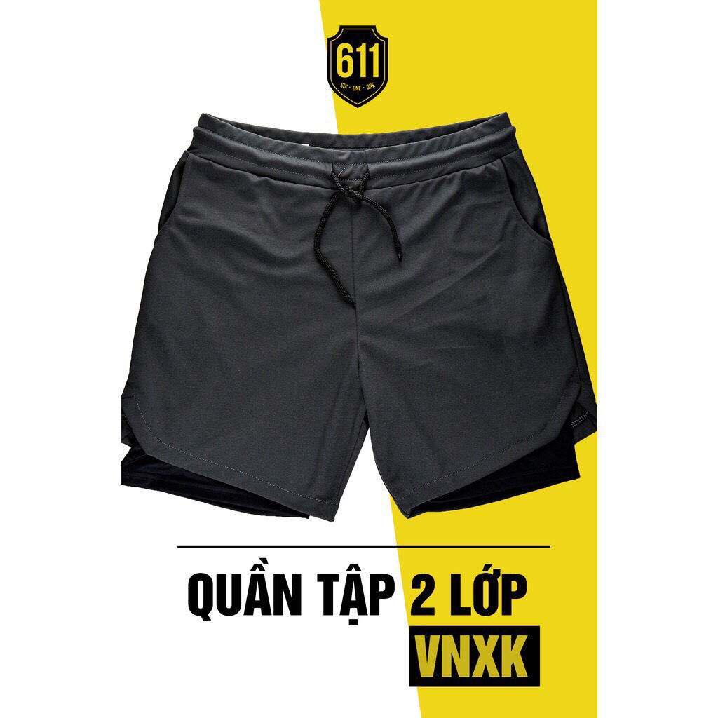 Quần đùi thể thao tập gym chạy bộ nam thấm hút mồ hôi co giãn 2 lớp VNXK