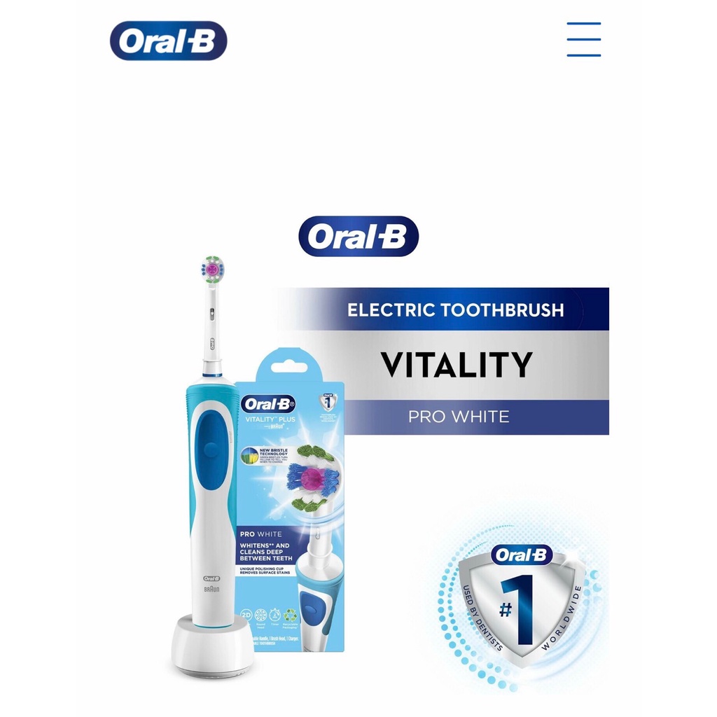 Bàn chải điện đánh răng tự động OralB Pro White (Bảo hành 3 tháng) (mẫu mới 2022) + Tặng kèm 1 nắp bảo vệ đầu bàn chải