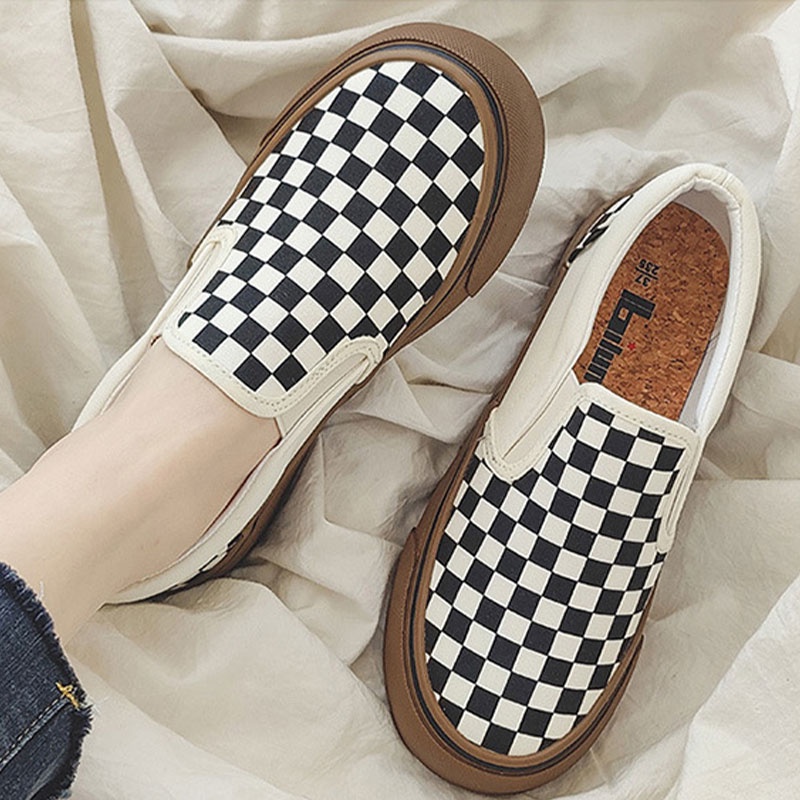 Giày Lười Vải canvas Đế Dày Họa Tiết Kẻ Sọc Phong Cách Hồng Kông Thời Trang Mùa Hè 2022 Dễ Phối Đồ Cho Nữ
