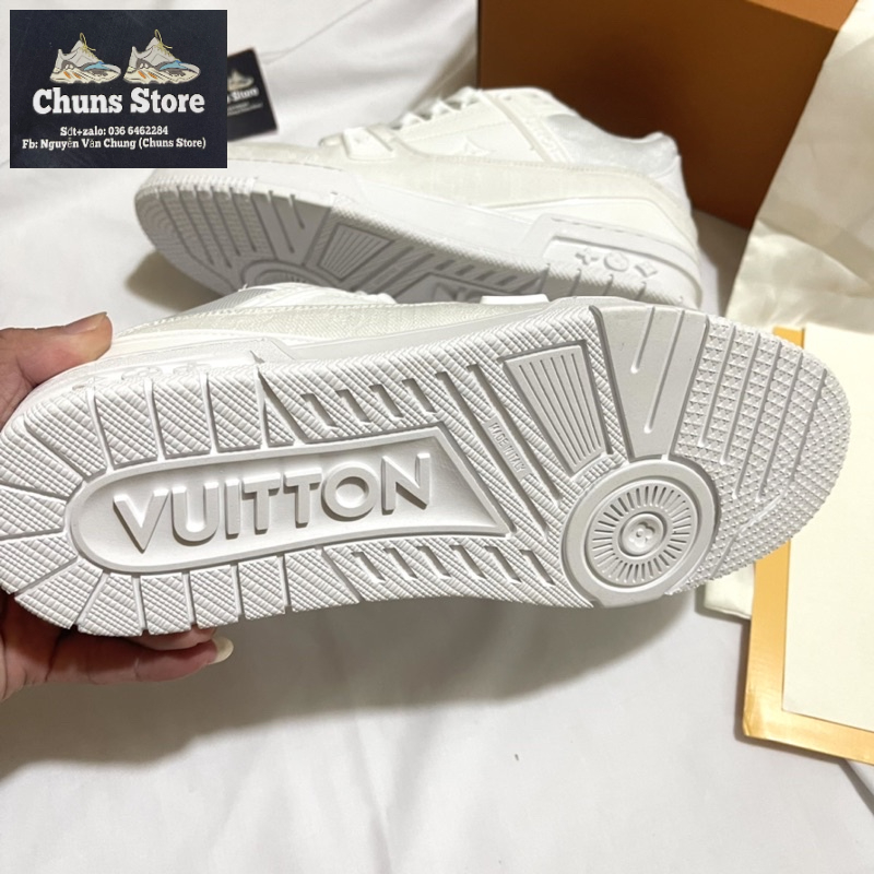 Giày LV trắng full da nhăn cao cấp, giày louis vuiton trắng sc 1:1 mới full box bảo vệ