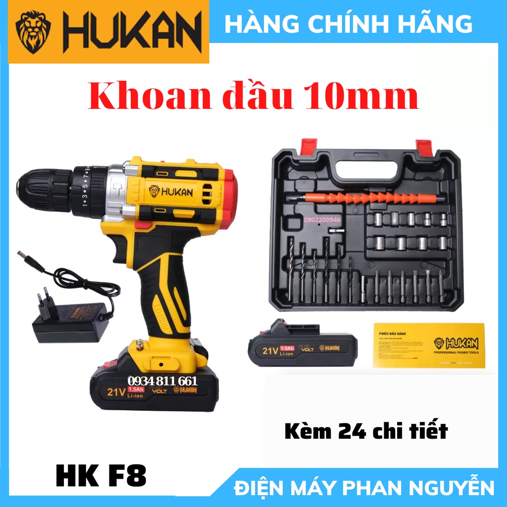 Máy khoan pin HUKAN F8 3 chức năng kèm hộp phụ kiện 24 chi tiết