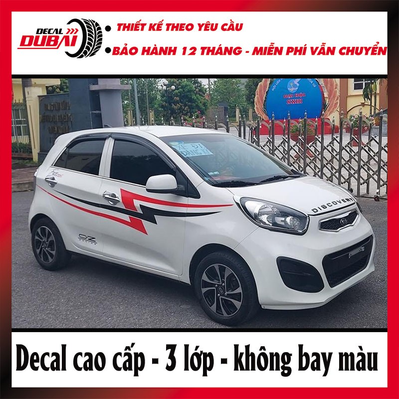 Tem Dán Sườn Xe Kia Morning Đỏ Đen Thể Thao