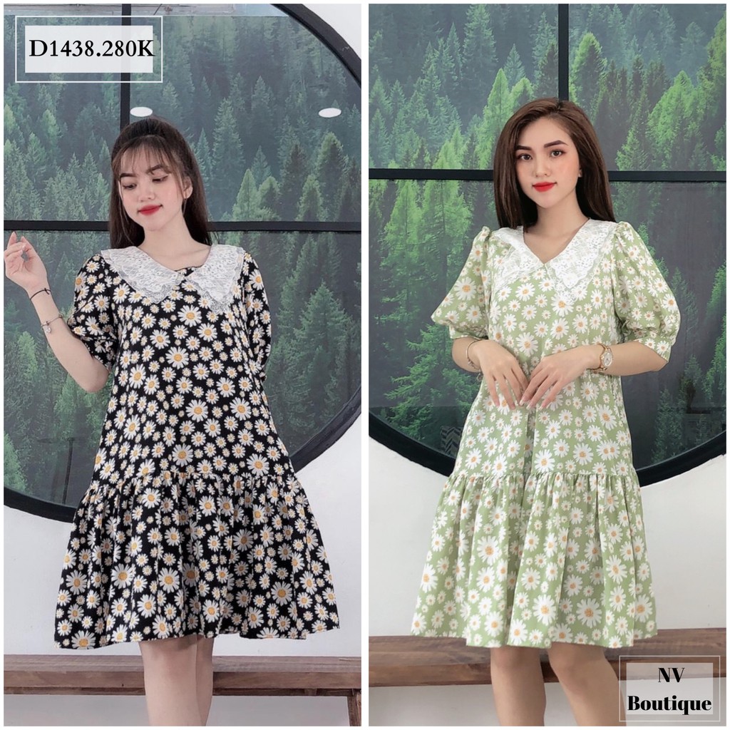 Đầm Nữ NHẬT VY Hoa Cúc Chất Lụa Đi Chơi Dáng Suông Màu Đen, Mint, Xanh Biển - D1438 | BigBuy360 - bigbuy360.vn