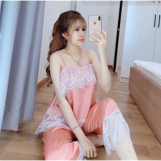 SET BỘ NGỦ 2 DÂY SATIN LỤA PHỐI REN CAO CẤP