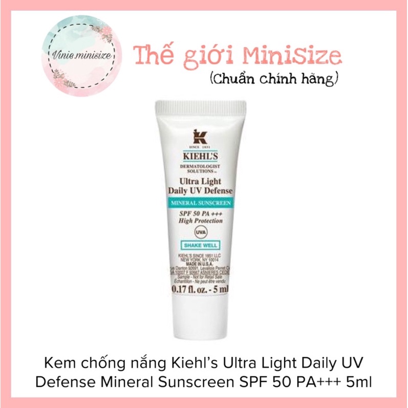 Kem chống nắng Kiehl’s Ultra Light Daily UV Defense Mineral Sunscreen SPF 50 PA+++ 5ml | Vinie.minisize