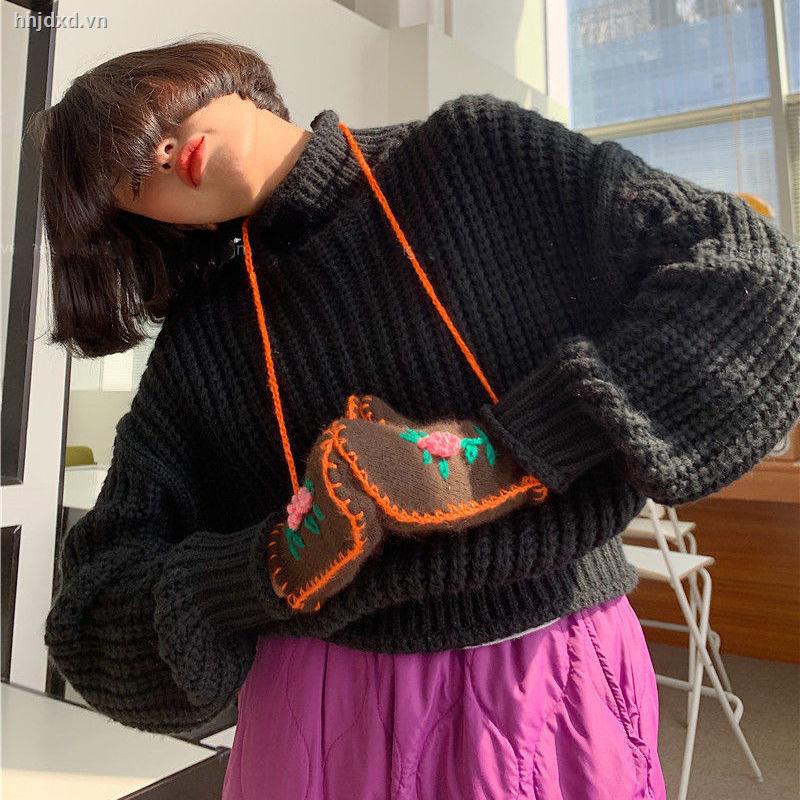 Áo sweater dệt kim dày dáng rộng cổ lọ phong cách retro thời trang thu đông mới 2021