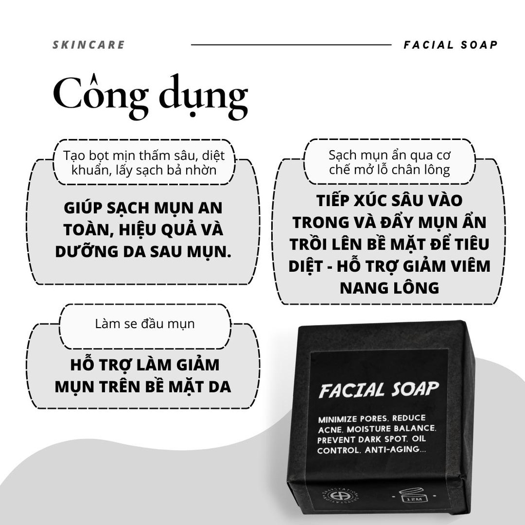 FACIAL SOAP D69S - bánh xà bông than tre giảm mụn, mờ thâm, giảm viêm nang lông dành cho mặt và bod