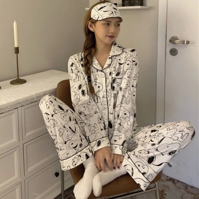 Bộ đồ ngủ mặc nhà họa tiết ngựa vằn kiểu Hàn Quốc thời trang xuân thu 2021 cho nữ