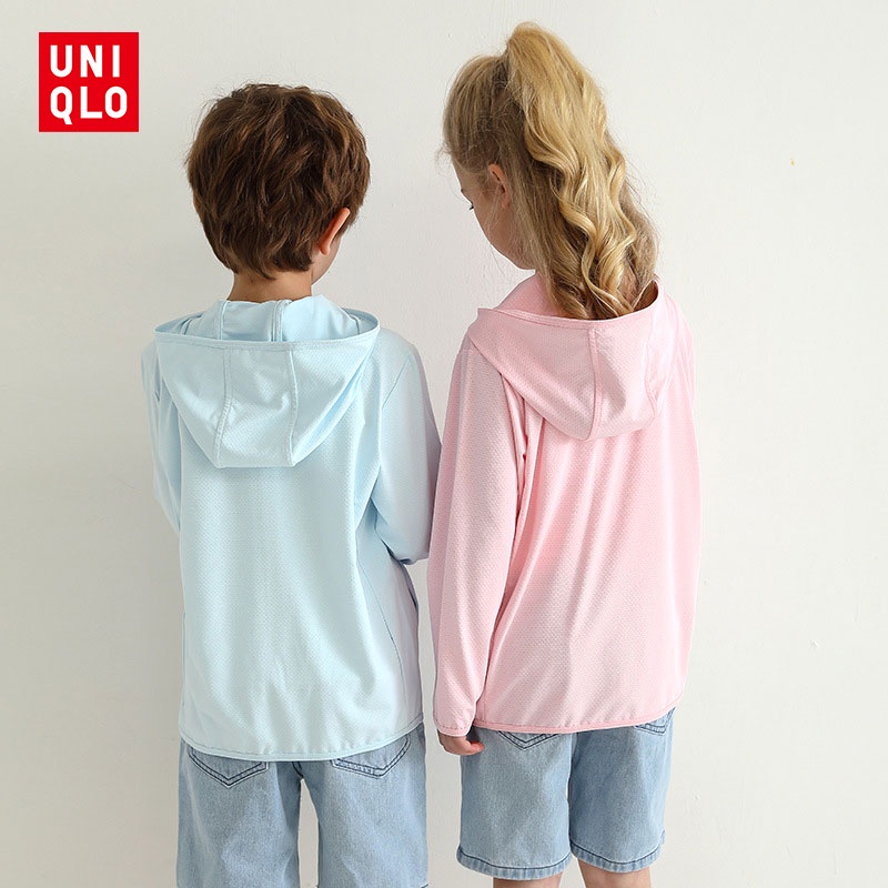 Uniqlo Áo Khoác Chống Nắng Tay Dài Có Mũ Trùm Đầu Dễ Thương Cho Bé Gái