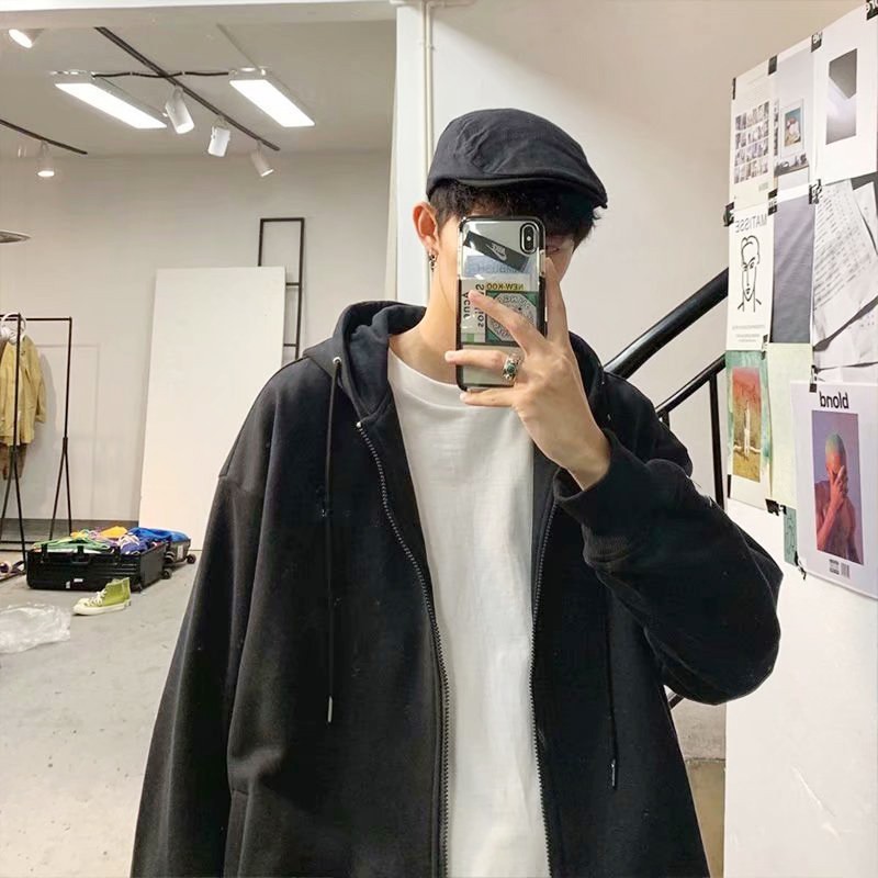 Áo khoác mũ trùm giả hai lớp dáng rộng dài tay phối khóa kéo có túi lớn thời trang Hàn Quốc cho nam M-5XL | BigBuy360 - bigbuy360.vn
