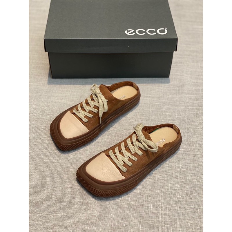 Giày thời trang nữ ECCO da thật cao cấp thiết kế phong cách mới, giày mũi vuông, có dây, dễ đi.