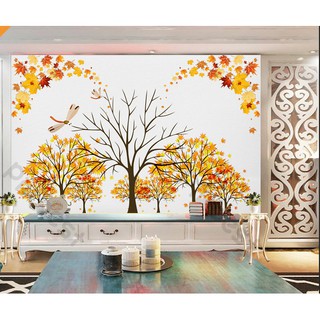 Tranh dán tường Bức tường lá phong tối giản, tranh dán tường 3d hiện đại (tích hợp sẵn keo) MS652088