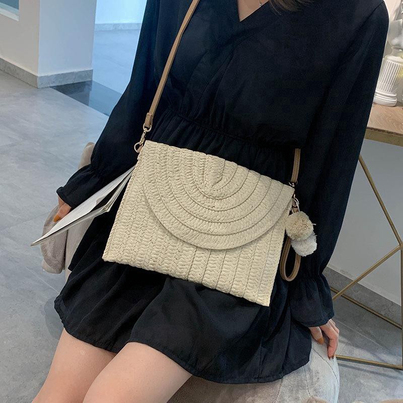 READY STOCK Bãi biển mùa hè Túi rơm / Ly hợp Mặt dây chuyền bóng dễ thương Túi đeo vai Du lịch Túi đeo tiền xu