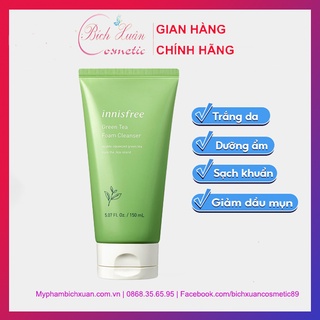 Sữa rửa mặt Innisfree trà xanh green tea chính hãng, làm sạch sâu da mặt và ngăn ngừa mụn