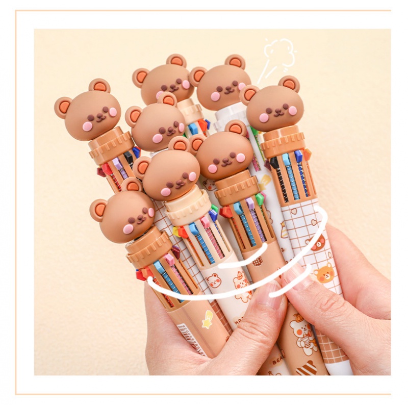 Bút bi 10 màu họa tiết gấu hoạt hình đáng yêu cho học sinh