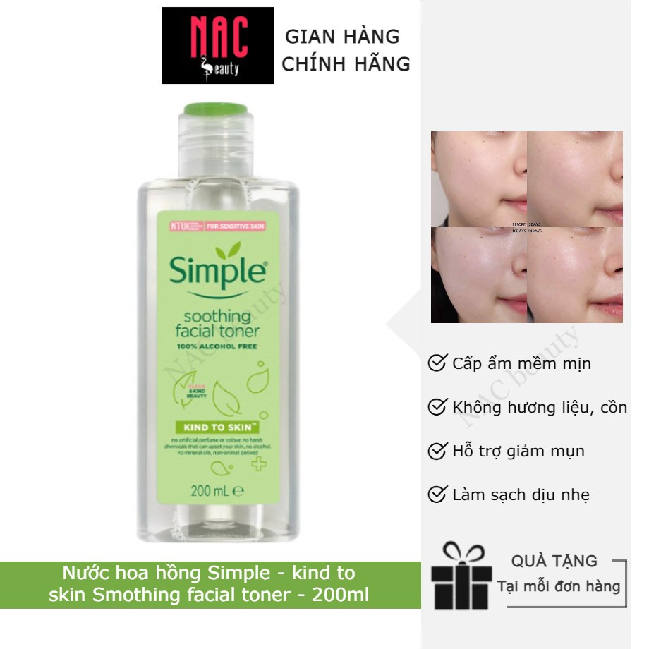 Nước hoa hồng Simple - kind to skin Smothing facial toner - 200ml