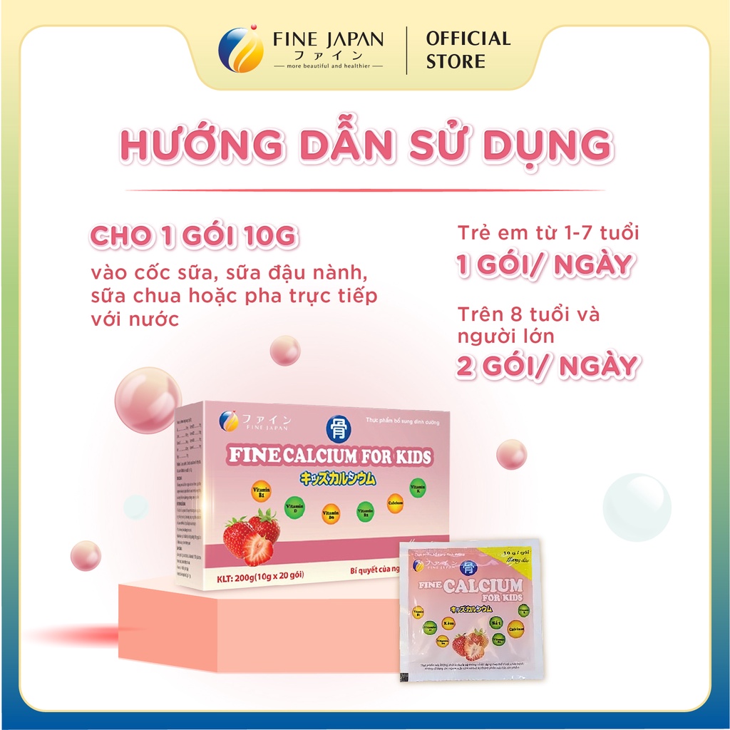 [MUA 1 TẶNG 1] Bột Canxi tăng chiều cao VN Calcium For Kids FINE JAPAN bổ sung canxi và dinh dưỡng cho trẻ 20 gói