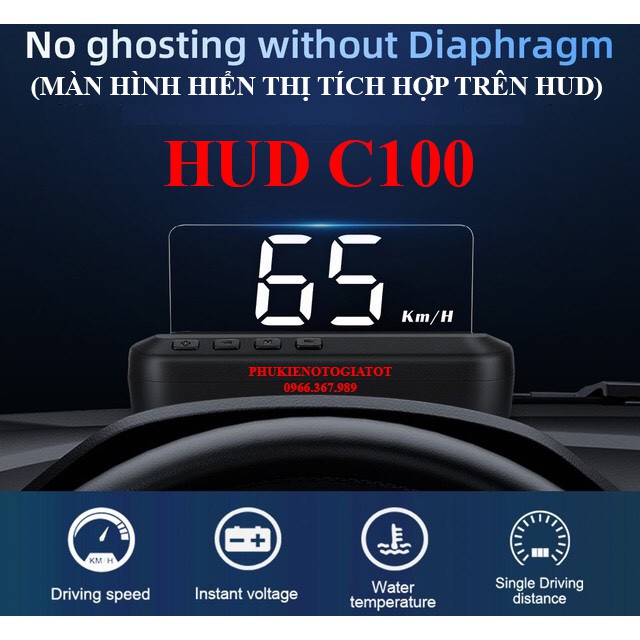 Màn hình HUD C100 hiển thị tốc độ trên kính lái ô tô