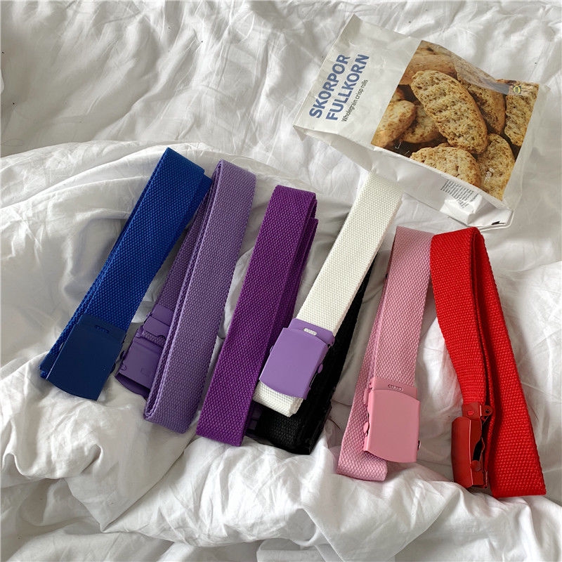 Thắt lưng canvas màu trơn có khóa thời trang nam nữ