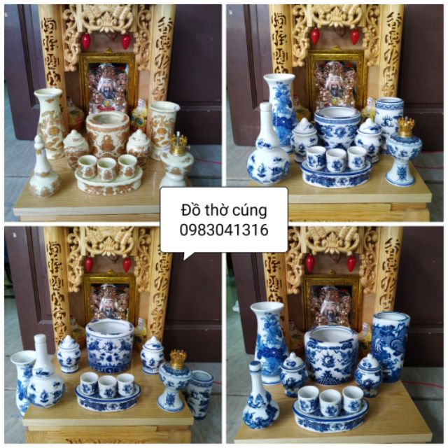 Bộ đồ thờ ban thần tài màu lam