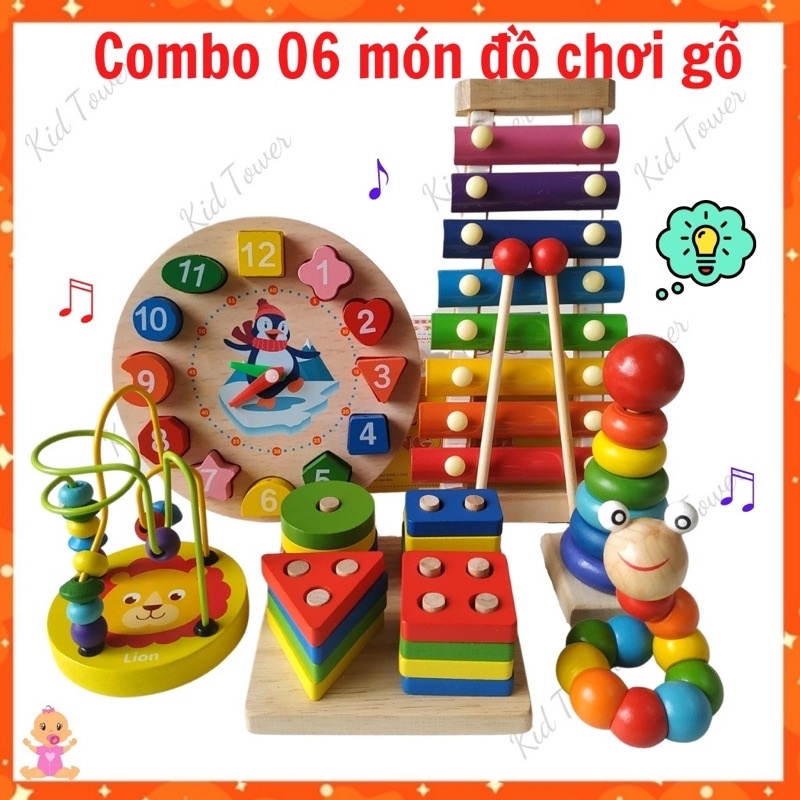 Combo 6 món đồ chơi gỗ Subeokiss an toàn cho bé- phát triển trí tuệ