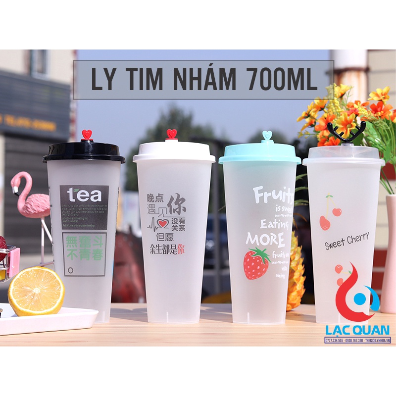 Ly Tim dáng cao Nhựa pp Đựng Trà Sữa 500ml/700ml