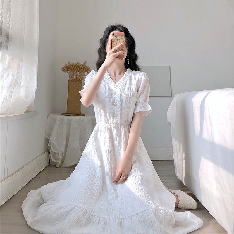 Đầm Trắng Phong Cách Retro Pháp Thanh Lịch Cho Nữ | BigBuy360 - bigbuy360.vn